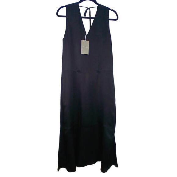 Everlane SZ S The Satin V-Neck Maxi Dress Black NWT - Picture 3 of 6